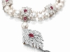 La Peregrina: The top lot of the sale was the legendary 16th century pearl, set in a diamond and ruby necklace Elizabeth Taylor commissioned from Cartier. It sold for $11,842,500, setting two world auction records. A gift from Richard Burton, who purchased it for $37,000 at auction in 1969, this remarkable natural pearl measures 203 grains in size, equivalent to 50 carats. In her book, My Love Affair with Jewelry, Taylor describes her panic when she noticed the pearl was missing one day. After searching all over the bedroom, she noticed one of her dogs playing with something: “I just casually opened the puppy’s mouth and inside was the most perfect pearl in the world. It was – thank God – not scratched.”