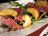 Grilled Beef Bavet Asparagus Peach Arugula