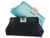 Bedazzled Beauties: These onyx and turquoise satin clutches – equipped with gorgeous crystal detailing – keep its carriers ready to make memories with enough room for a camera, smart phone, and other necessities.