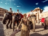 Nataly and Murad Osmann meet some elephants at Amer Fort in Jaipur, Rajasthan state, India