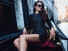 In the floating city, anything goes. Studded leather ensembles by day and night | Gold-studded leather jacket top and miniskirt BALMAIN, Gancino sandals with gold Fiore heels FERRAGAMO, “J’adior” sunglasses black and gold tone DIOR